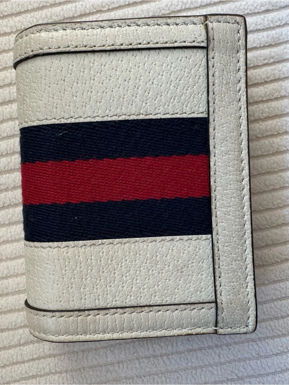 Gucci Cream Marmont GG Leather Mini Wallet with Red and Navy Web - Picture 2 of 4